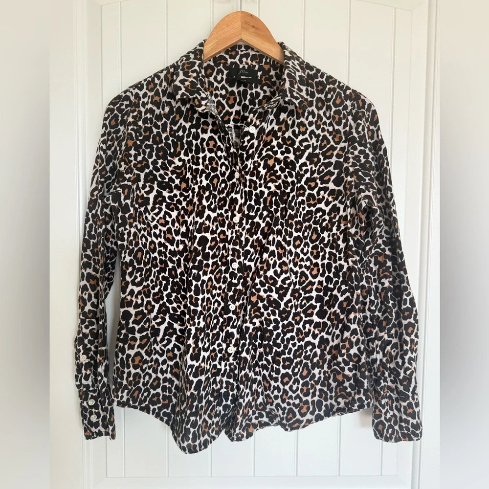 J.Crew Slim Leopard Print Button Down Shirt Long Sleeve Top Animal Print 4
